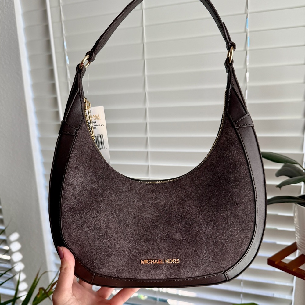 MICHAEL KORS Chocolate Suede Hobo Shoulder Bag